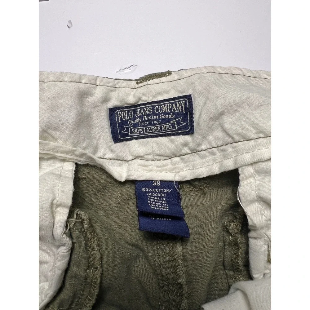 Polo Jeans Co Cargo Shorts Mens 38 Olive Green Ripstop Multi Pocket Utility 0911